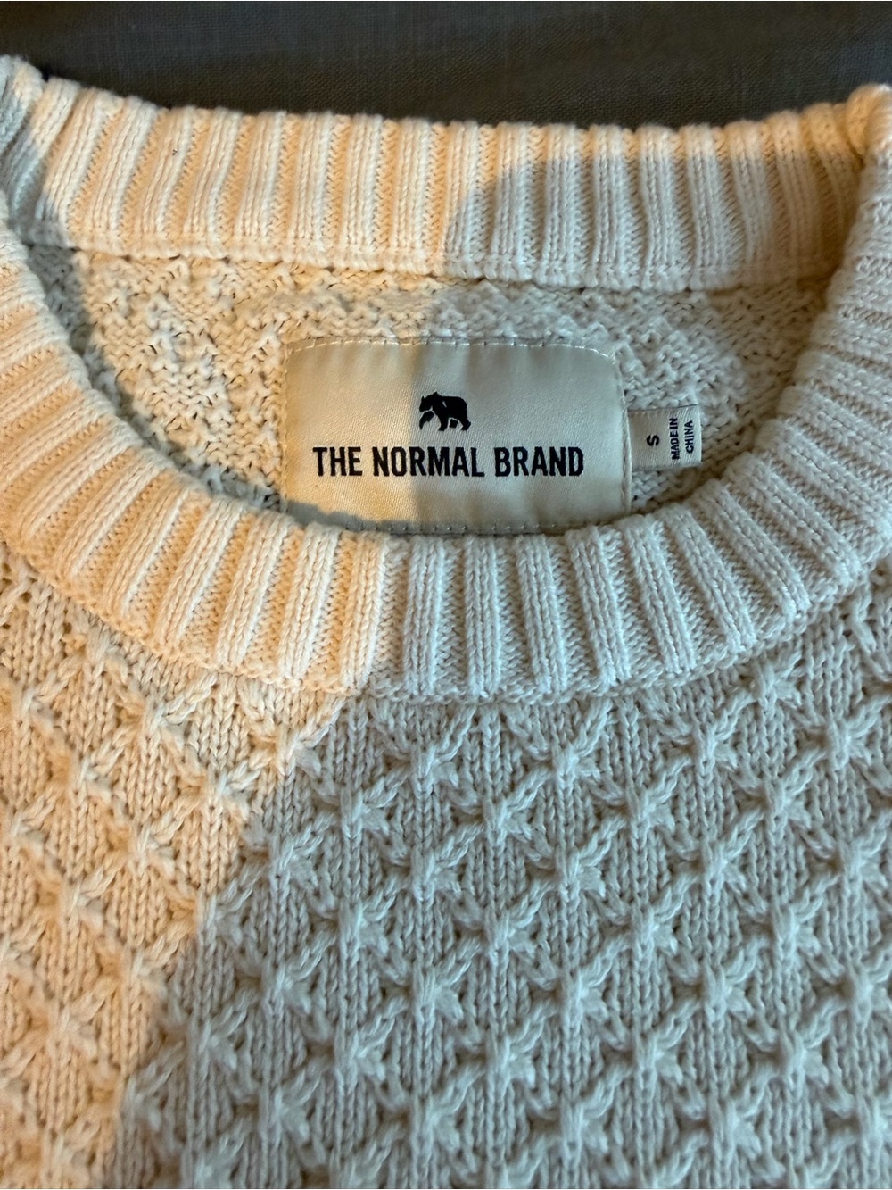 The Normal Brand Men's Cream Textured Knit Crewneck Sweater